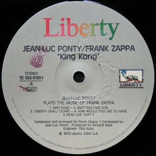 Jean-Luc Ponty - King Kong: Jean-Luc Ponty Plays The Music Of Frank Zappa (Vinyl, LP, Album, Reissue) Near Mint (NM or M-) / Very Good (VG)