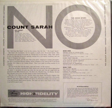 Sarah Vaughan - No Count Sarah (Vinyl, LP, Album, Mono) Very Good (VG) / Very Good Plus (VG+)