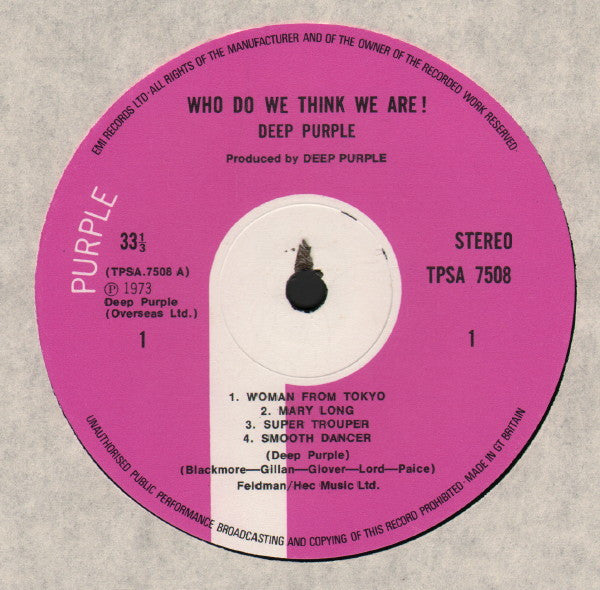 Deep Purple - Who Do We Think We Are (Vinyl, LP, Album, Reissue) Very Good (VG) / Good (G)