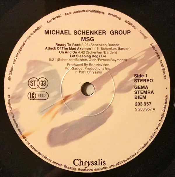 The Michael Schenker Group - MSG (Vinyl, LP, Album, Reissue, Stereo) Near Mint (NM or M-) / Near Mint (NM or M-)