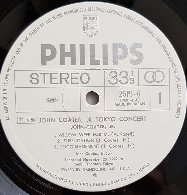 John Coates, Jr - Tokyo Concert (Vinyl, LP, Album, Promo) Very Good Plus (VG+) / Very Good (VG)
