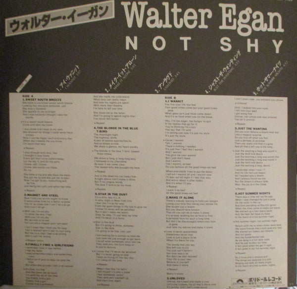Walter Egan - Not Shy (Vinyl, LP, Album, Promo) Very Good Plus (VG+) / Very Good Plus (VG+)