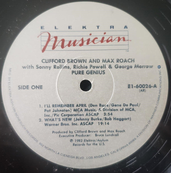 Clifford Brown And Max Roach - Pure Genius (Volume One) (Vinyl, LP, Album) Very Good (VG) / Very Good (VG)