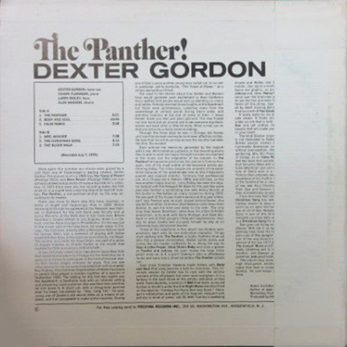 Dexter Gordon - The Panther! (Vinyl, LP, Album, Promo, Stereo) Near Mint (NM or M-) / Very Good Plus (VG+)