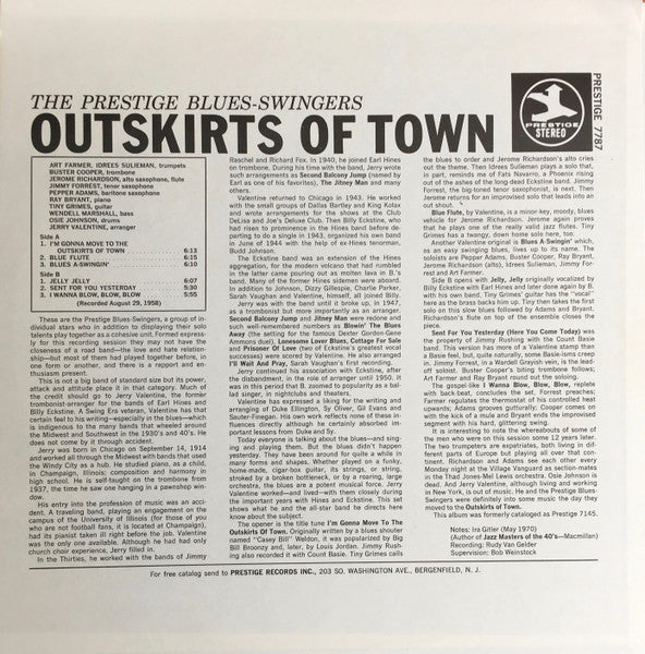 The Prestige Blues-Swingers - Outskirts Of Town (Vinyl, LP, Album, Reissue, Stereo) Good Plus (G+) / Very Good (VG)