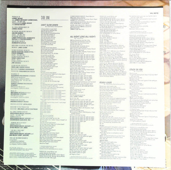 Lionel Richie - Can't Slow Down (Vinyl, LP, Album) Very Good Plus (VG+) / Good Plus (G+)