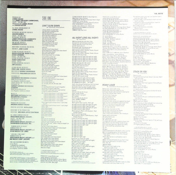 Lionel Richie - Can't Slow Down (Vinyl, LP, Album, Stereo)