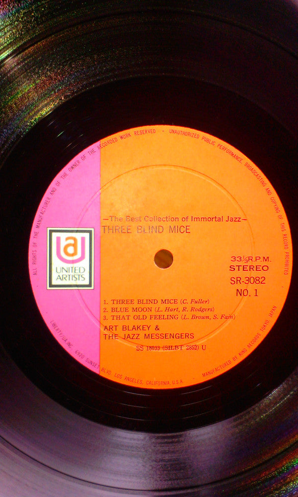 Art Blakey & The Jazz Messengers - 3 Blind Mice (Vinyl, LP, Album, Stereo, Reissue) Very Good (VG) / Very Good (VG)