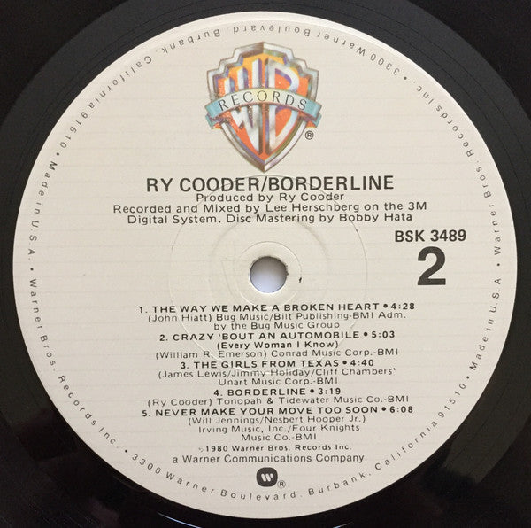 Ry Cooder - Borderline (Vinyl, LP, Album) Very Good (VG) / Very Good (VG)
