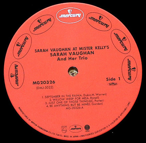 Sarah Vaughan And Her Trio - Sarah Vaughan At Mister Kelly's (Vinyl, LP, Album, Limited Edition, Reissue, Mono) Very Good Plus (VG+) / Very Good Plus (VG+)