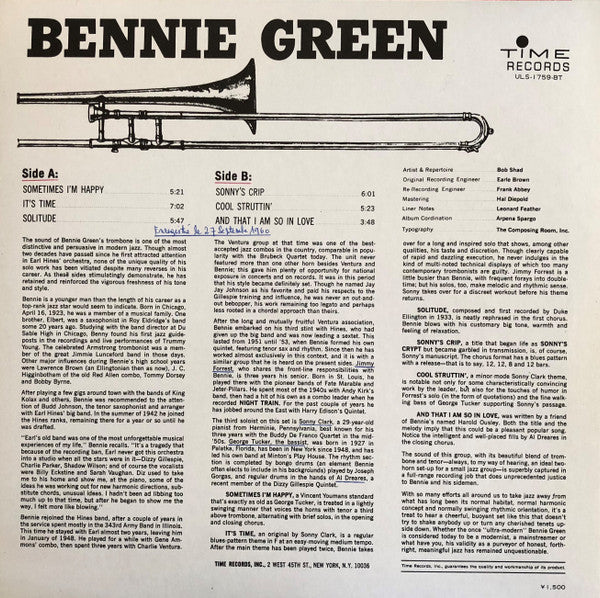 Bennie Green - Bennie Green (Vinyl, LP, Album, Reissue, Stereo) Very Good Plus (VG+) / Very Good Plus (VG+)