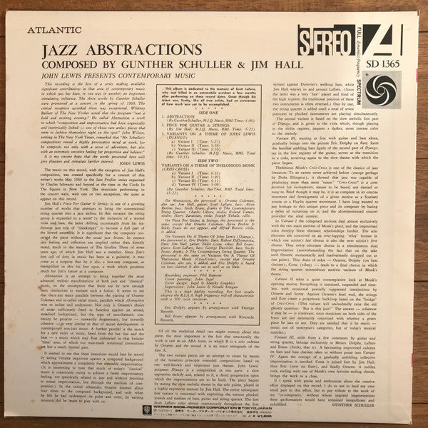 John Lewis (2) - Jazz Abstractions (Vinyl, LP, Album, Reissue, Stereo) Very Good (VG) / Very Good (VG)