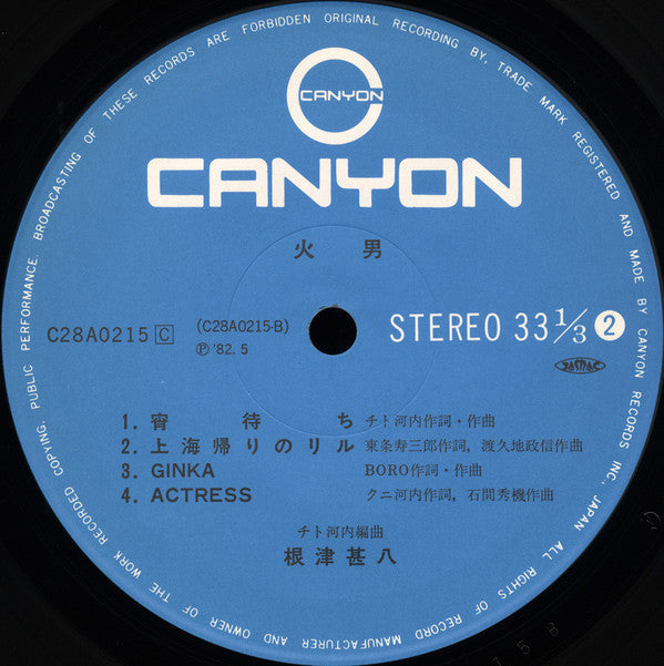 根津甚八 - 火男 (Vinyl, LP, Album, Stereo)