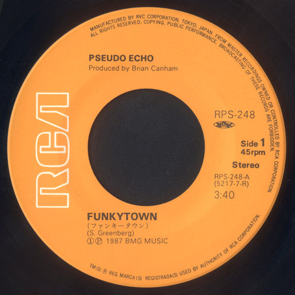 Pseudo Echo - Funky Town = ファンキータウン (Vinyl, 7", 45 RPM, Single) Very Good Plus (VG+) / Very Good Plus (VG+)