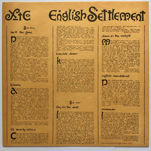 XTC - English Settlement (2xVinyl, LP, Album, Stereo) Very Good Plus (VG+) / Very Good (VG)
