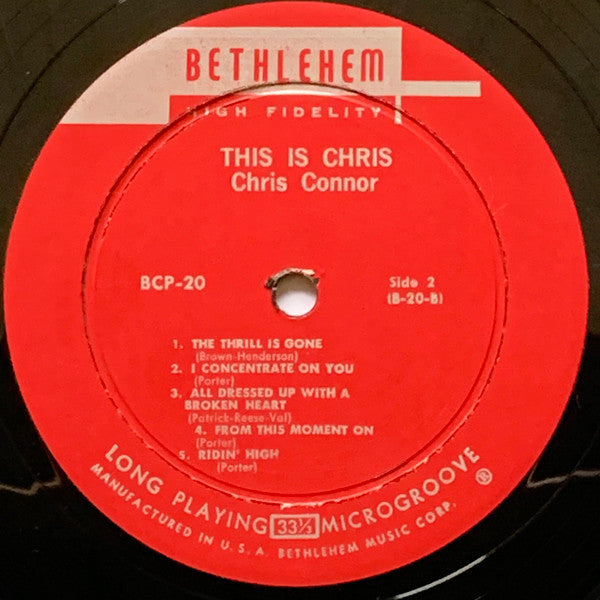 Chris Connor - This Is Chris (Vinyl, LP, Album, Repress, Mono) Very Good (VG) / Fair (F)