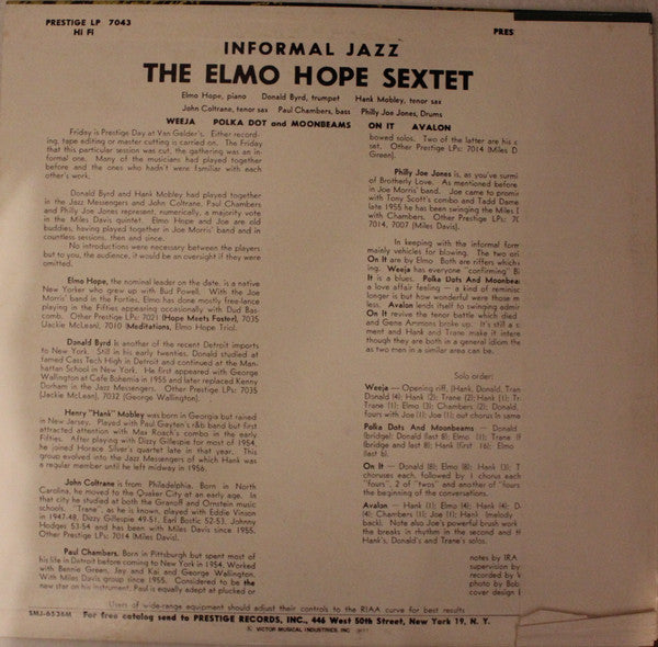 Elmo Hope Sextet - Informal Jazz (Vinyl, LP, Album, Promo, Reissue, Mono) Near Mint (NM or M-) / Very Good Plus (VG+)
