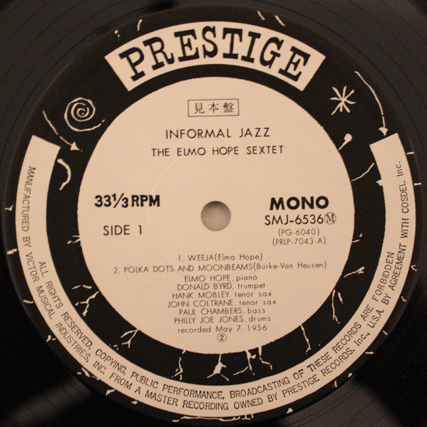 Elmo Hope Sextet - Informal Jazz (Vinyl, LP, Album, Promo, Reissue, Mono) Near Mint (NM or M-) / Very Good Plus (VG+)