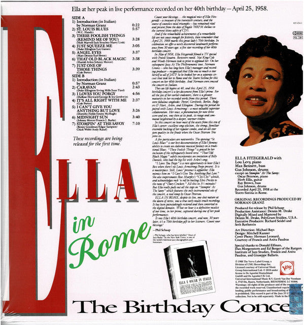 Ella Fitzgerald - Ella In Rome (The Birthday Concert) (Vinyl, LP, Album, Reissue) Very Good (VG) / Very Good (VG)