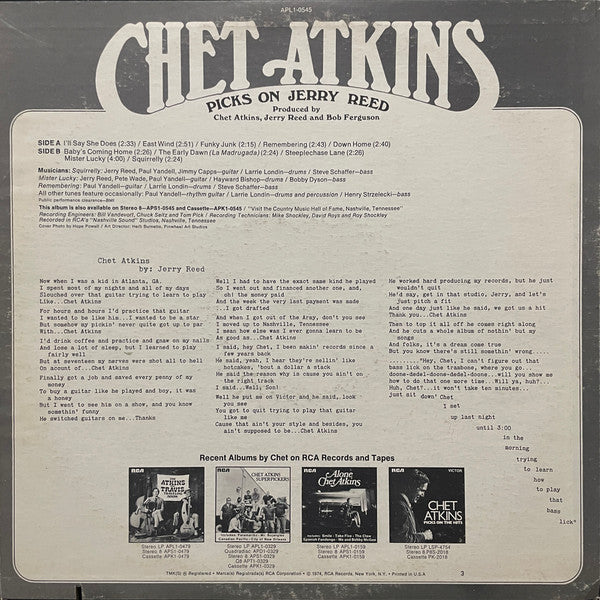 Chet Atkins - Picks On Jerry Reed (Vinyl, LP, Album) Very Good (VG) / Good Plus (G+)