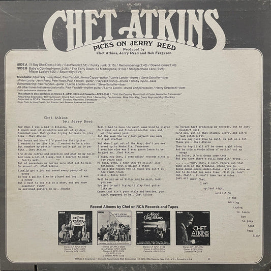 Chet Atkins - Picks On Jerry Reed (Vinyl, LP, Album) Very Good (VG) / Good Plus (G+)