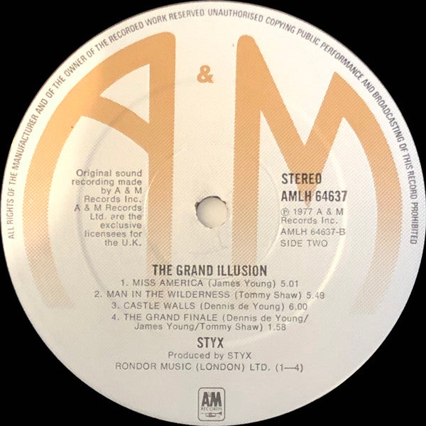 Styx - The Grand Illusion (Vinyl, LP, Album, Stereo) Very Good Plus (VG+) / Very Good Plus (VG+)