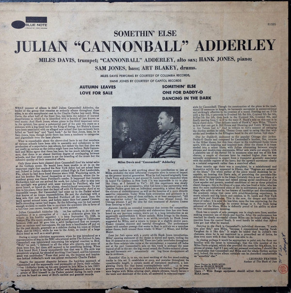 Cannonball Adderley - Somethin' Else = Somethin' Else (Vinyl, LP, Album, Reissue, Stereo) Very Good Plus (VG+) / Very Good Plus (VG+)