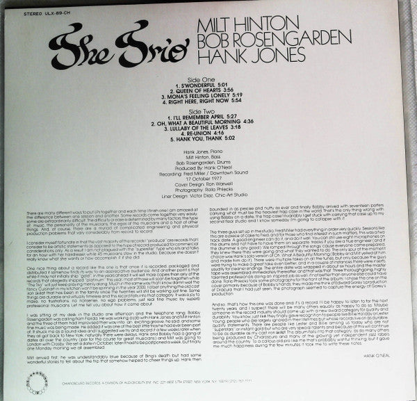 Milt Hinton - The Trio (Vinyl, LP, Album) Very Good Plus (VG+) / Very Good Plus (VG+)