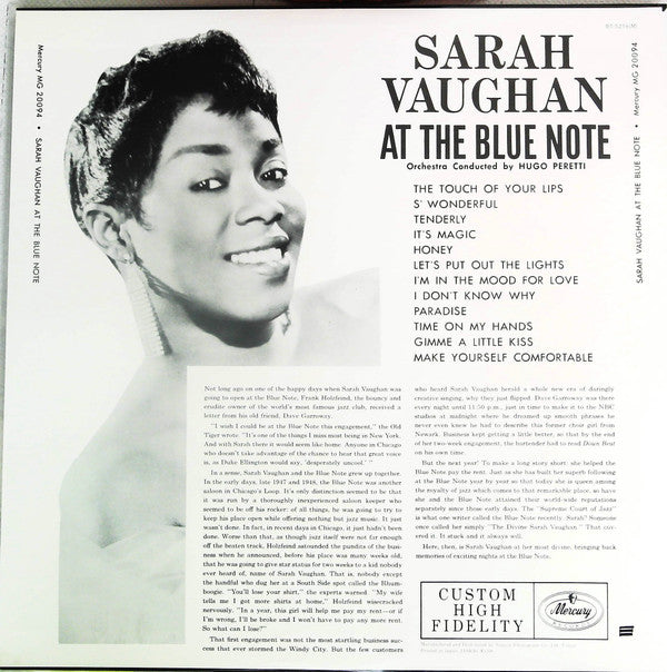 Sarah Vaughan - At The Blue Note (Vinyl, LP, Album, Mono) Very Good (VG) / Very Good (VG)