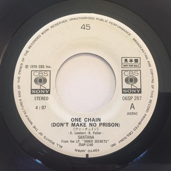 Santana - One Chain (Don't Make A Prison) / Move On (Vinyl, 7", 45 RPM, Promo) Very Good Plus (VG+) / Very Good (VG)