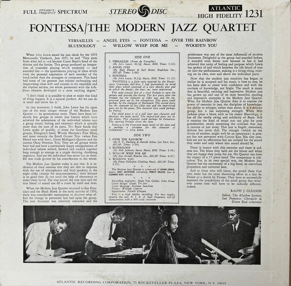 The Modern Jazz Quartet - Fontessa (Vinyl, LP, Album, Repress, Stereo) Near Mint (NM or M-) / Very Good Plus (VG+)