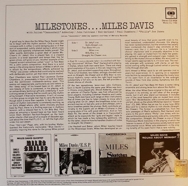 Miles Davis - Milestones (Vinyl, LP, Album, Reissue, Repress)