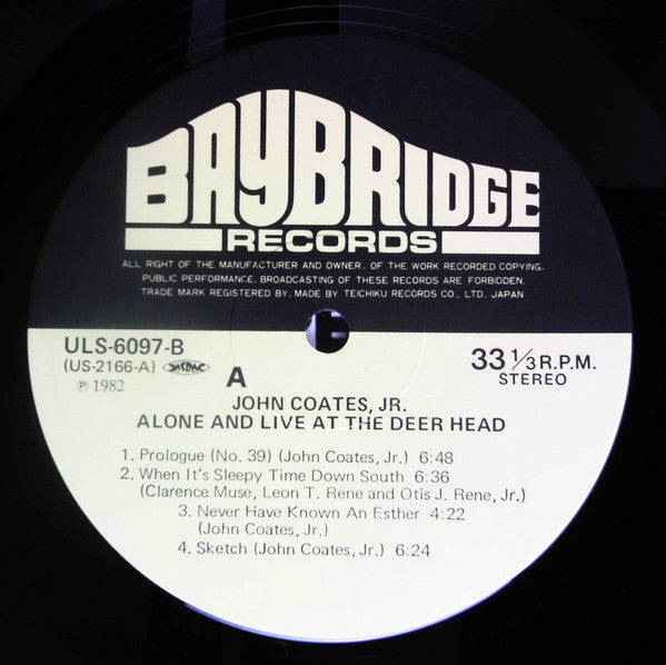 John Coates, Jr - Alone And Live At The Deer Head (Vinyl, LP, Album, Reissue) Very Good Plus (VG+) / Very Good (VG)