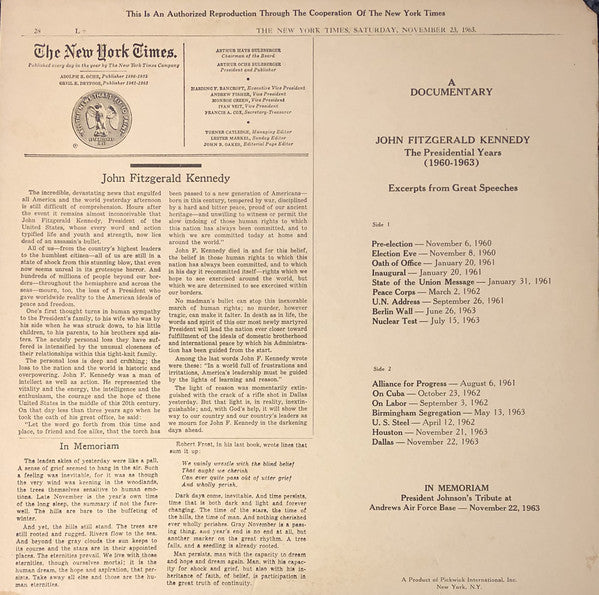 John F. Kennedy - The Presidential Years 1960-1963 - Original Speeches (Vinyl, LP) Good Plus (G+) / Good Plus (G+)