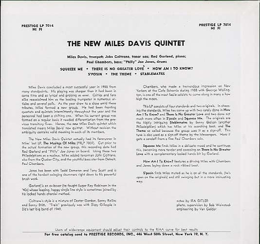 The Miles Davis Quintet - Miles (Vinyl, LP, Album, Reissue, Mono) Very Good Plus (VG+) / Very Good Plus (VG+)