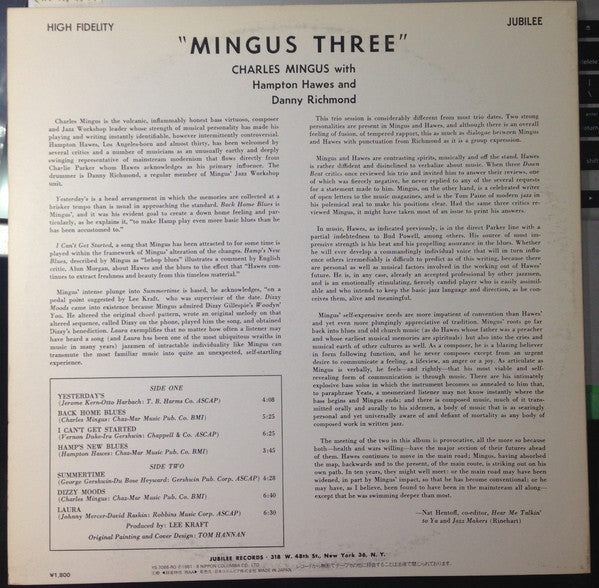Charles Mingus - Mingus Three (Vinyl, LP, Album, Reissue, Mono) Very Good (VG) / Very Good (VG)