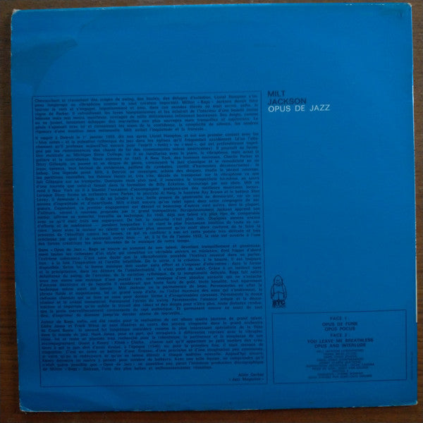 Milt Jackson - Opus De Jazz (Vinyl, LP, Album, Reissue, Stereo, Mono) Very Good (VG) / Good Plus (G+)
