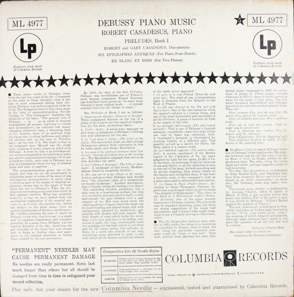 Robert Casadesus - Piano Music (Preludes Book I / Six Epigraphes Antiques / En Blanc Et Noir) (Vinyl, LP, Album) Very Good (VG) / Very Good Plus (VG+)