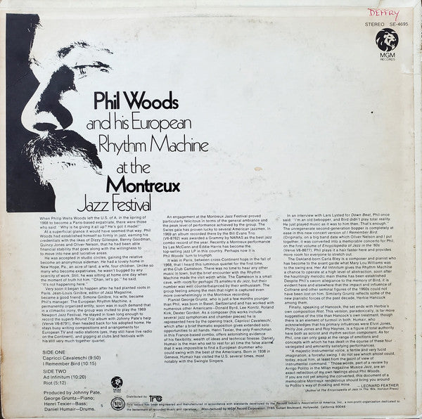 Phil Woods And His European Rhythm Machine - At The Montreux Jazz Festival (Vinyl, LP, Album) Very Good Plus (VG+) / Good Plus (G+)