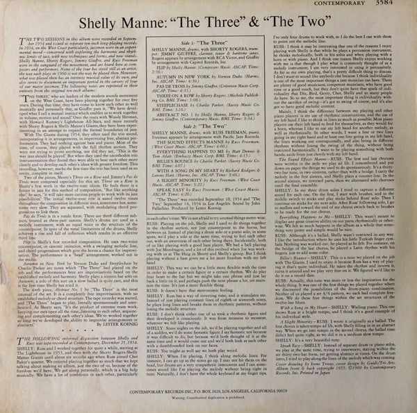 Shelly Manne - "The Three" & "The Two" (Vinyl, LP, Compilation, Reissue, Mono) Very Good Plus (VG+) / Very Good (VG)