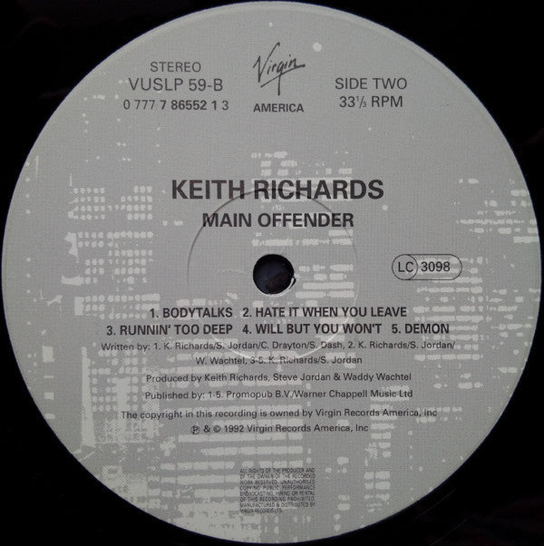 Keith Richards - Main Offender (Vinyl, LP, Album, Stereo) Very Good (VG) / Very Good Plus (VG+)