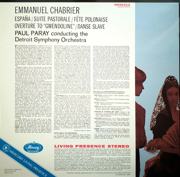 Emmanuel Chabrier - España / Danse Slave / Fête Polonaise / Suite Pastorale / Gwendoline Overture (Vinyl, LP, Reissue, Stereo) Near Mint (NM or M-) / Near Mint (NM or M-)