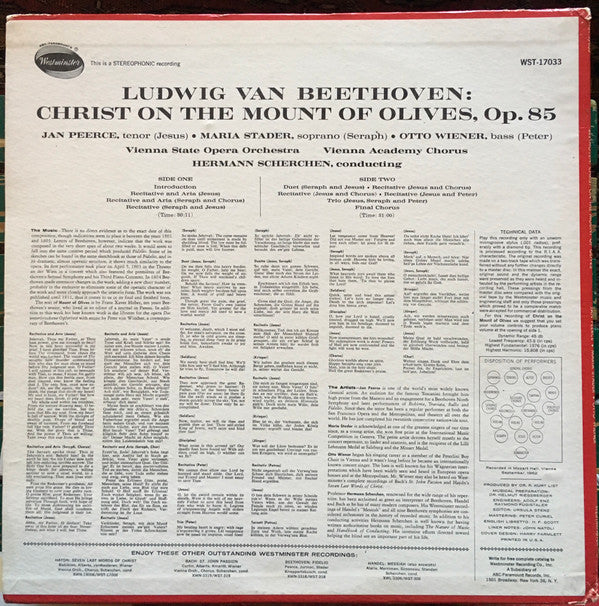 Ludwig van Beethoven - Christ On The Mount Of Olives (Vinyl, LP, Album, Stereo) Very Good (VG) / Very Good (VG)