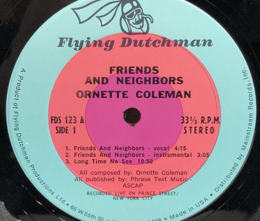 Ornette Coleman - Friends And Neighbors - Ornette Live At Prince Street (Vinyl, LP, Album, Stereo) Very Good (VG) / Good Plus (G+)