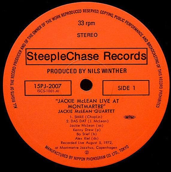 Jackie McLean - Live At Montmartre (Vinyl, LP, Album, Reissue) Very Good Plus (VG+) / Good Plus (G+)