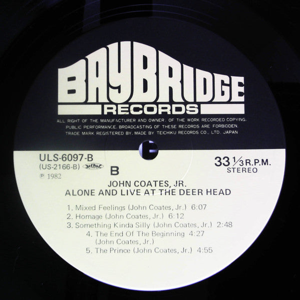 John Coates, Jr - Alone And Live At The Deer Head (Vinyl, LP, Album, Reissue) Very Good Plus (VG+) / Very Good (VG)