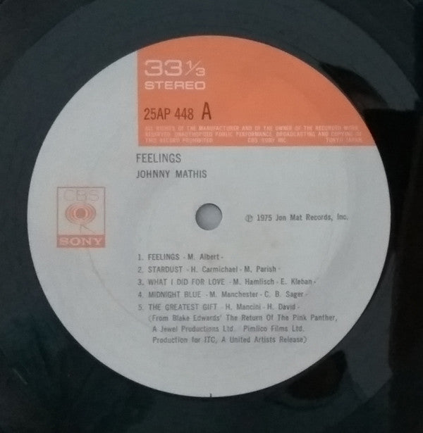 Johnny Mathis - Feelings (Vinyl, LP, Album, Stereo) Good Plus (G+) / Very Good Plus (VG+)