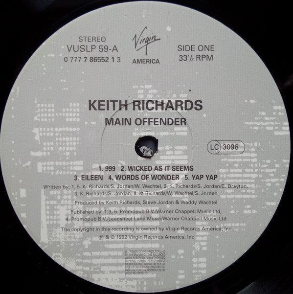 Keith Richards - Main Offender (Vinyl, LP, Album, Stereo) Very Good (VG) / Very Good Plus (VG+)