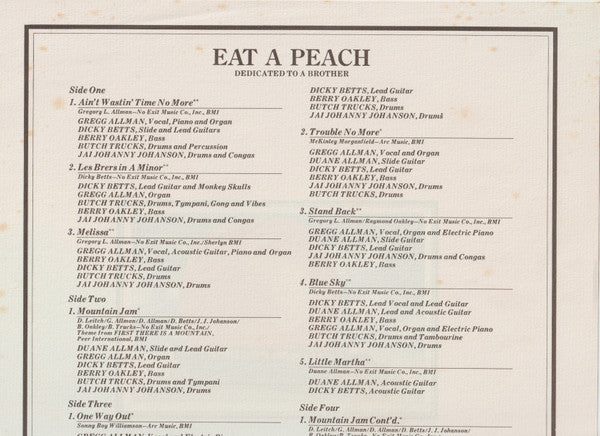 The Allman Brothers Band - Eat A Peach (2xVinyl, LP, Album, Reissue) Very Good Plus (VG+) / Very Good (VG)