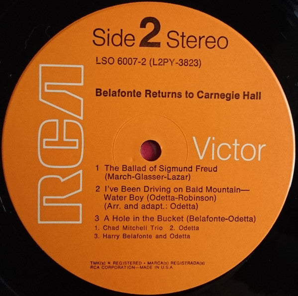 Harry Belafonte - Belafonte Returns To Carnegie Hall (2xVinyl, LP, Album, Stereo) Very Good (VG) / Very Good Plus (VG+)
